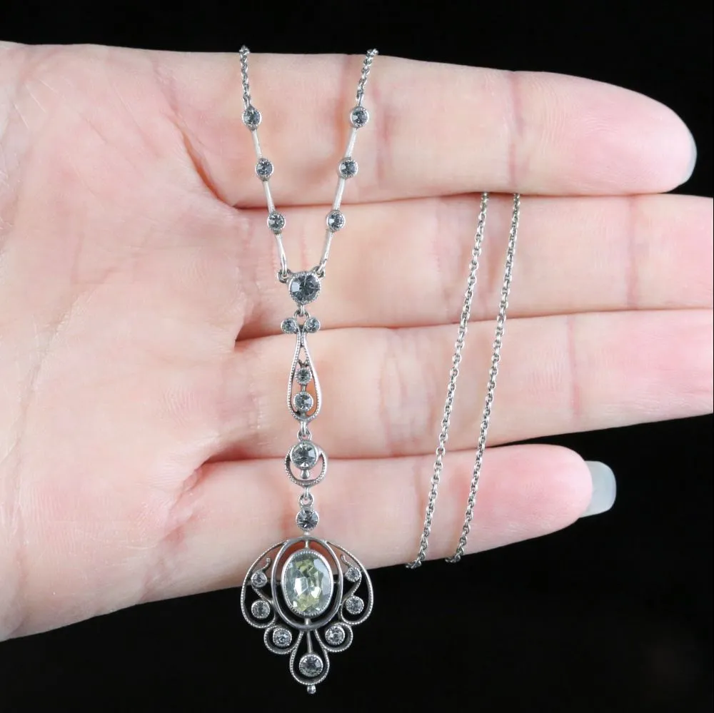 Antique Victorian Paste Silver Pendant Necklace Circa 1900