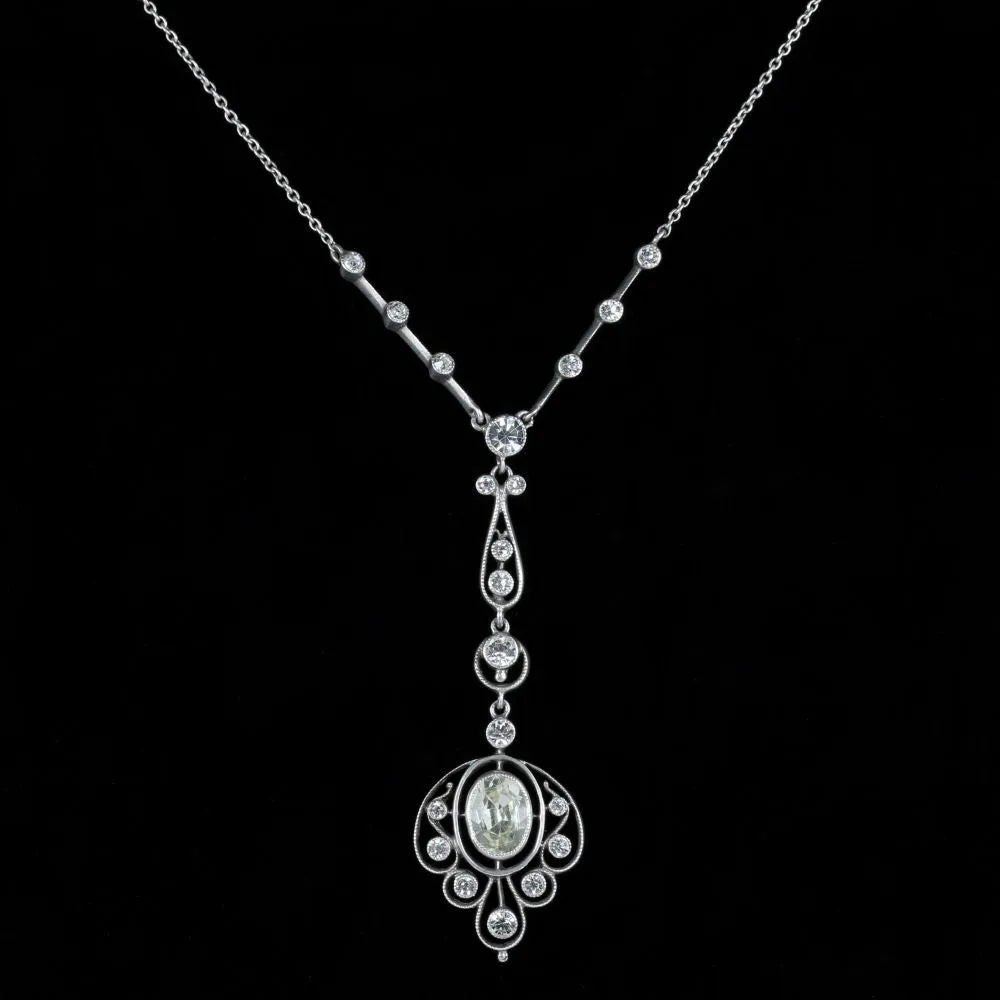 Antique Victorian Paste Silver Pendant Necklace Circa 1900