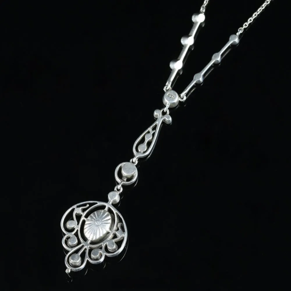 Antique Victorian Paste Silver Pendant Necklace Circa 1900
