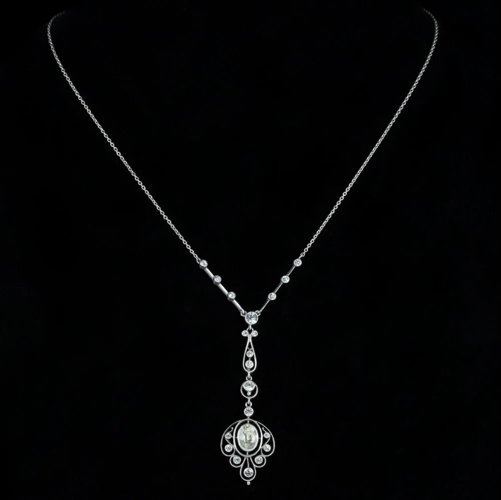 Antique Victorian Paste Silver Pendant Necklace Circa 1900
