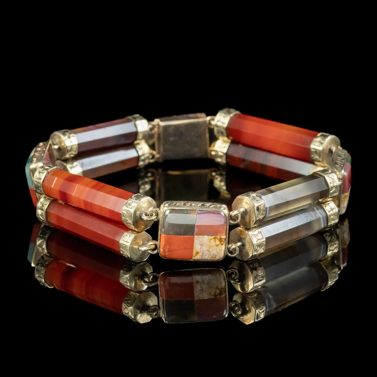 Antique Victorian Scottish Agate Bracelet 15ct Gold