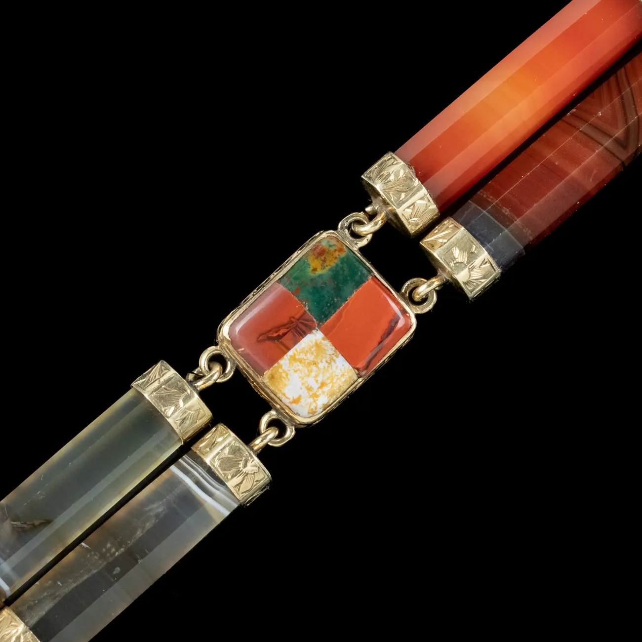Antique Victorian Scottish Agate Bracelet 15ct Gold