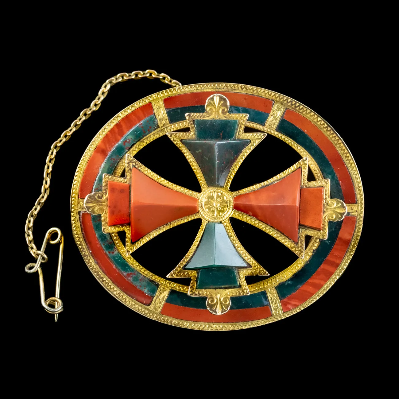 Antique Victorian Scottish Jasper Carnelian Brooch 18ct Gold