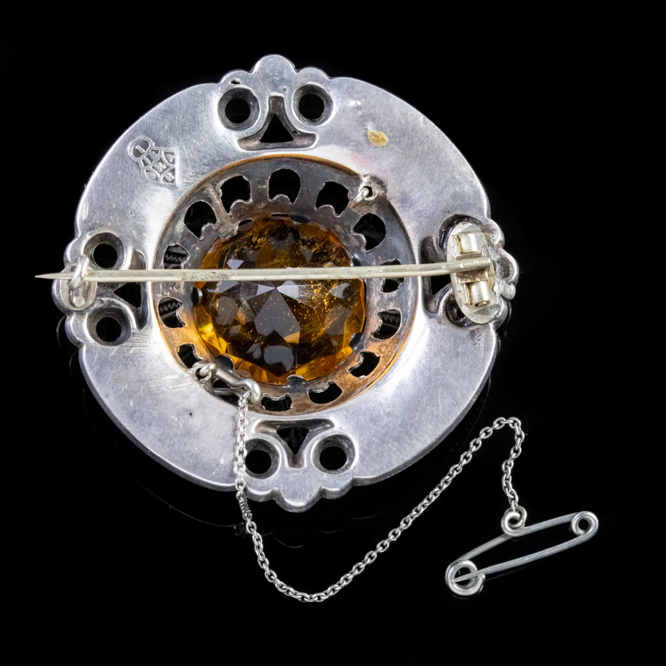 Antique Victorian Scottish Paste Agate Brooch Silver Dated 1845