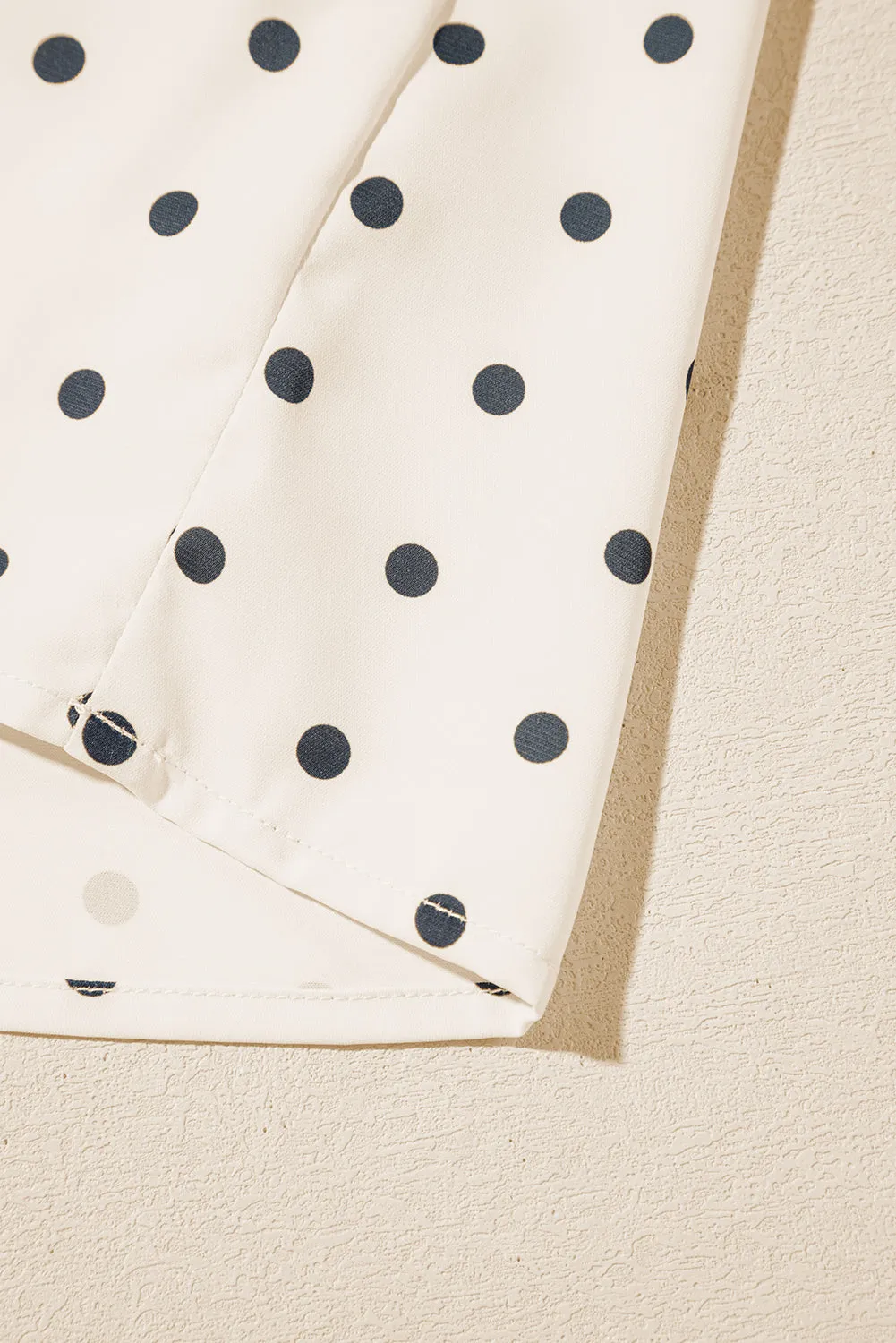 Apricot Polka Dot Print Frilled Collar Lantern Sleeve Blouse