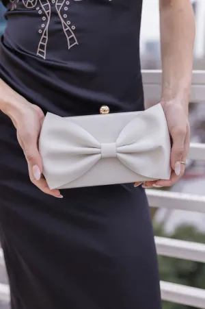 Aria Satin Bow Crossbody Clutch Ivory