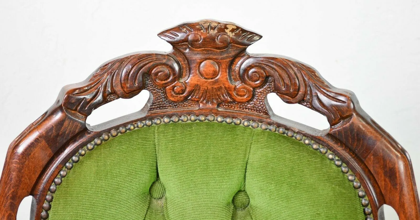 Armchairs, Green, French Style Carved Wood, Set of Two, Charming!