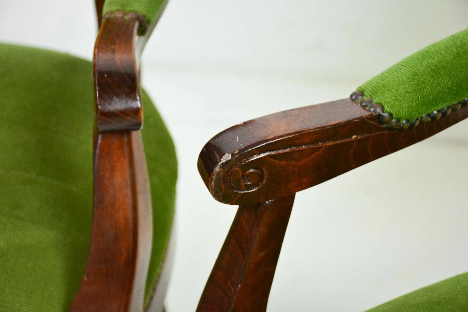 Armchairs, Green, French Style Carved Wood, Set of Two, Charming!