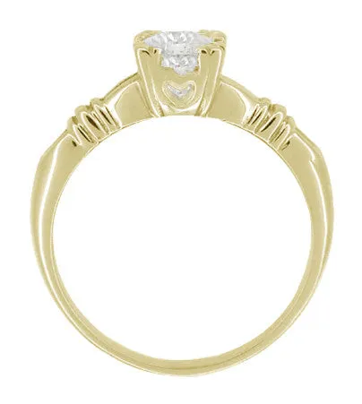 Art Deco Clovers and Hearts Yellow Gold Solitaire White Sapphire Engagement Ring
