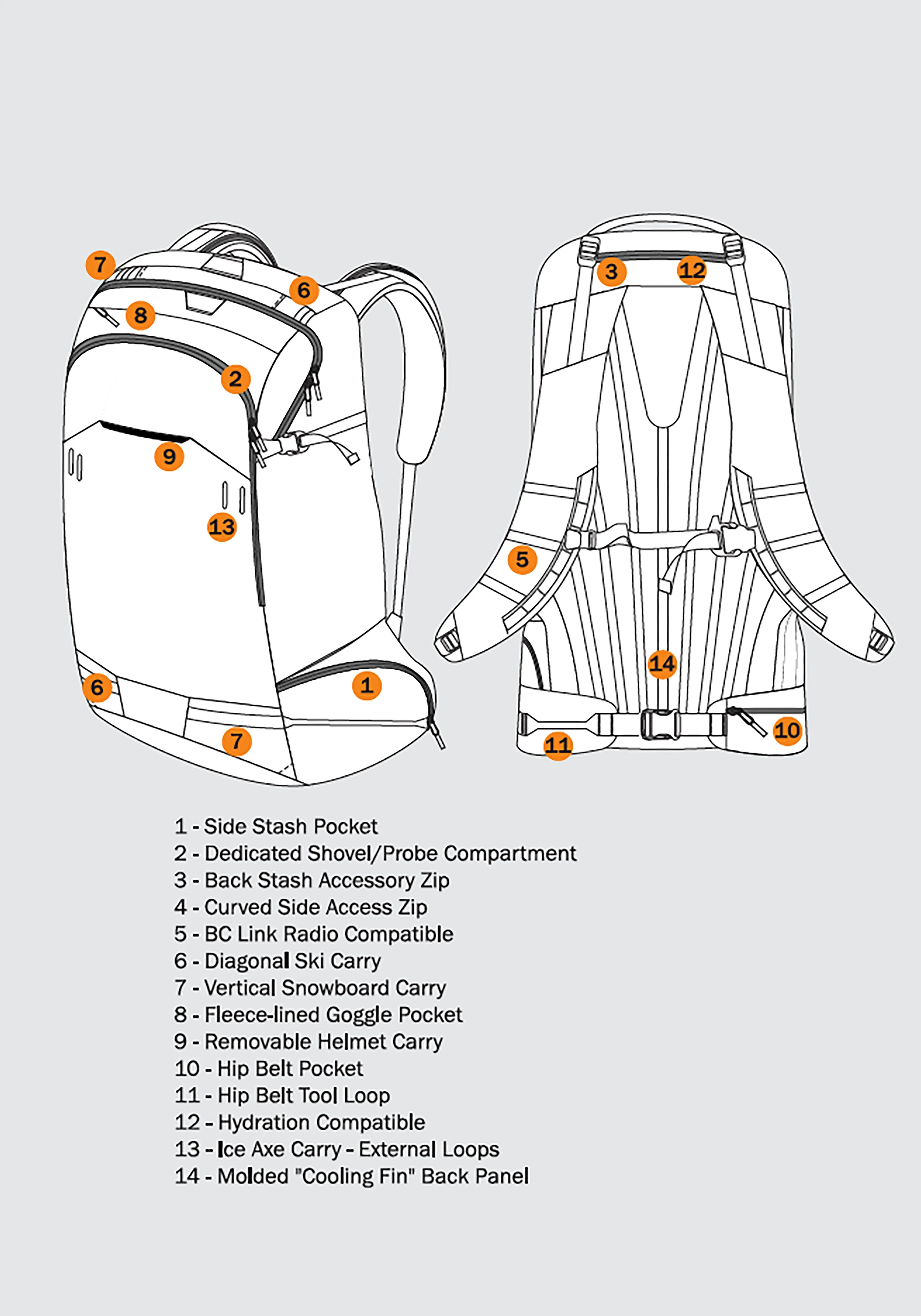 BCA Stash Pro 22 Litre Ski Backpack - 3 Year Warranty
