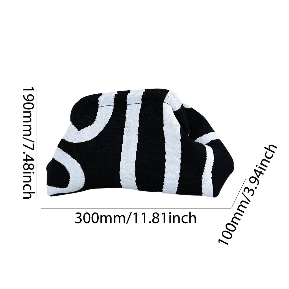 binfenxie Summer Beach Clutch Bag for Women Striped Ruched Cloud Purse Large Capacity Canvas Dinner Bag Fashion Dumpling Bag Chic Hobo Bag