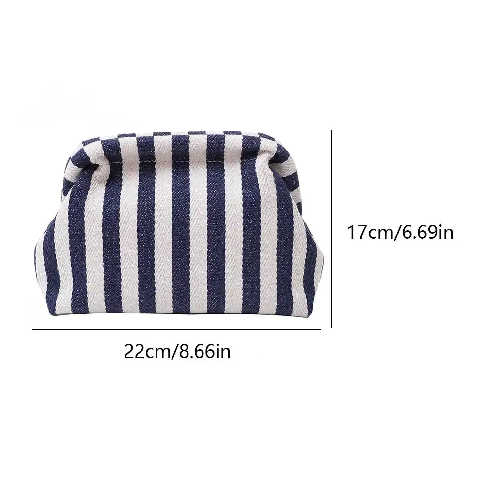 binfenxie Summer Beach Clutch Bag for Women Striped Ruched Cloud Purse Large Capacity Canvas Dinner Bag Fashion Dumpling Bag Chic Hobo Bag