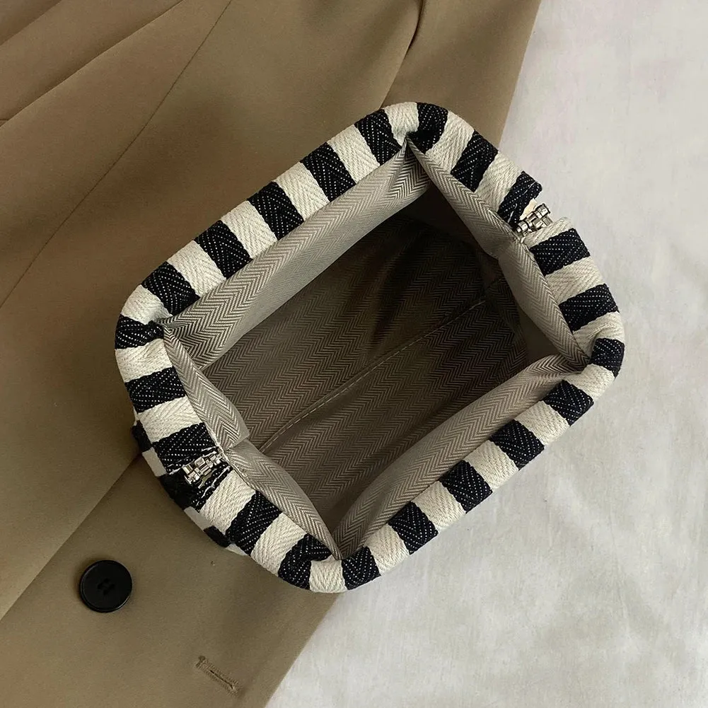 binfenxie Summer Beach Clutch Bag for Women Striped Ruched Cloud Purse Large Capacity Canvas Dinner Bag Fashion Dumpling Bag Chic Hobo Bag