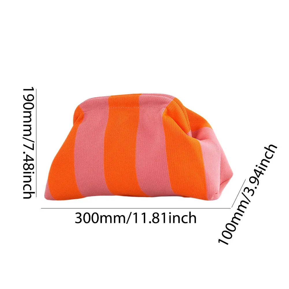 binfenxie Summer Beach Clutch Bag for Women Striped Ruched Cloud Purse Large Capacity Canvas Dinner Bag Fashion Dumpling Bag Chic Hobo Bag