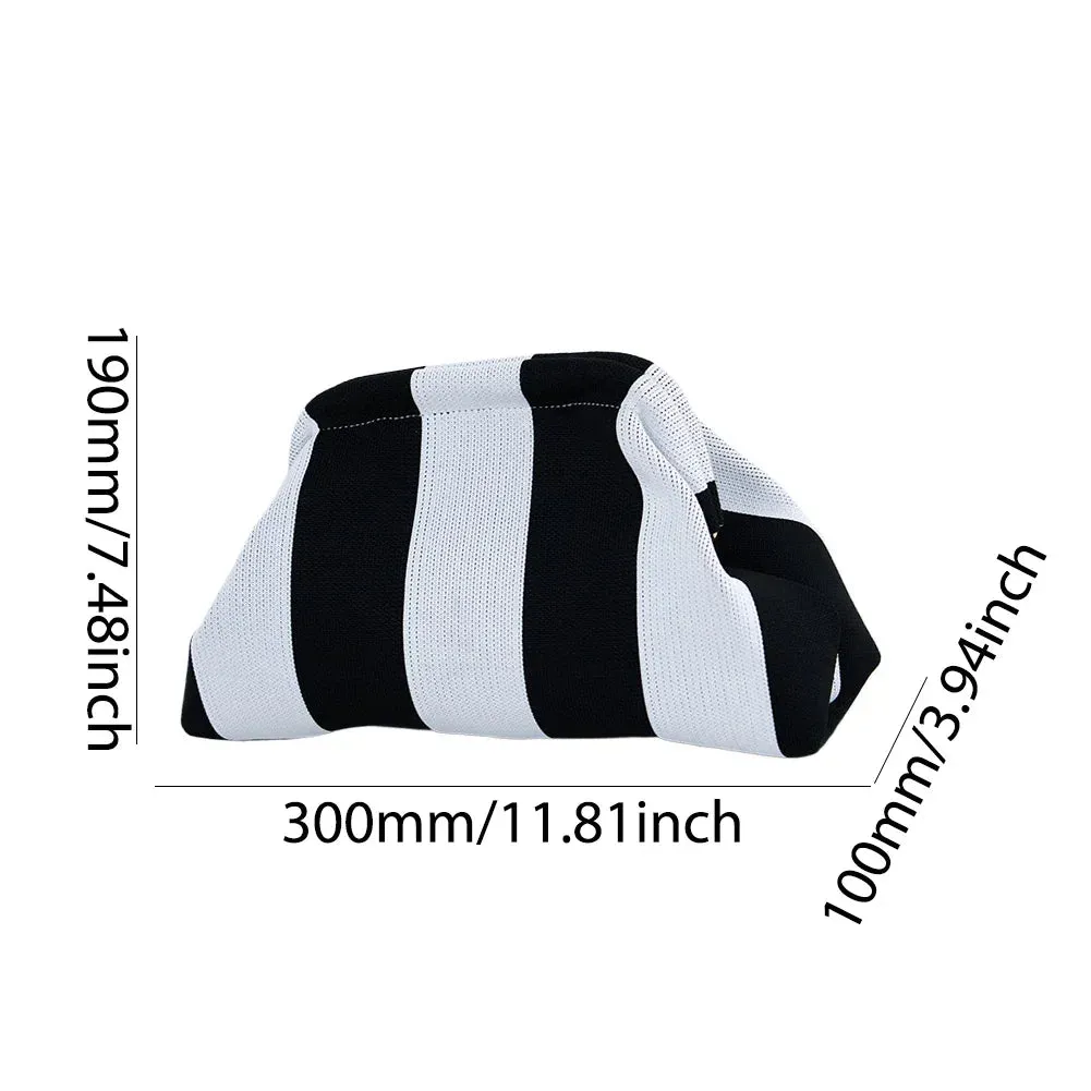 binfenxie Summer Beach Clutch Bag for Women Striped Ruched Cloud Purse Large Capacity Canvas Dinner Bag Fashion Dumpling Bag Chic Hobo Bag
