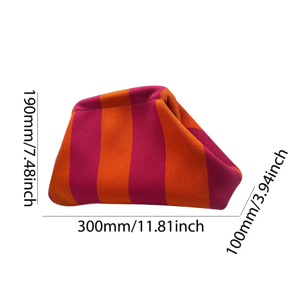binfenxie Summer Beach Clutch Bag for Women Striped Ruched Cloud Purse Large Capacity Canvas Dinner Bag Fashion Dumpling Bag Chic Hobo Bag