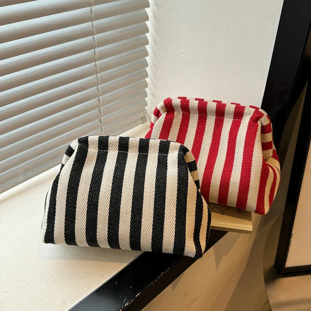 binfenxie Summer Beach Clutch Bag for Women Striped Ruched Cloud Purse Large Capacity Canvas Dinner Bag Fashion Dumpling Bag Chic Hobo Bag