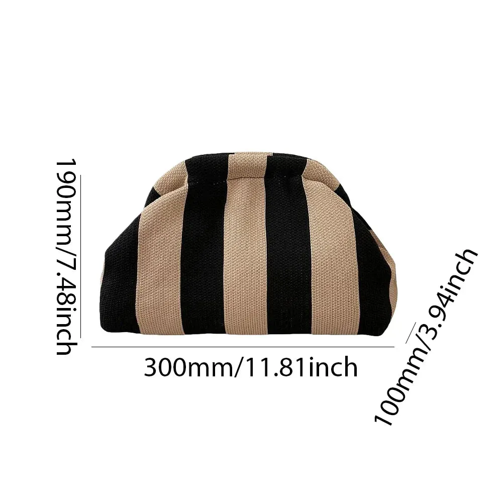 binfenxie Summer Beach Clutch Bag for Women Striped Ruched Cloud Purse Large Capacity Canvas Dinner Bag Fashion Dumpling Bag Chic Hobo Bag