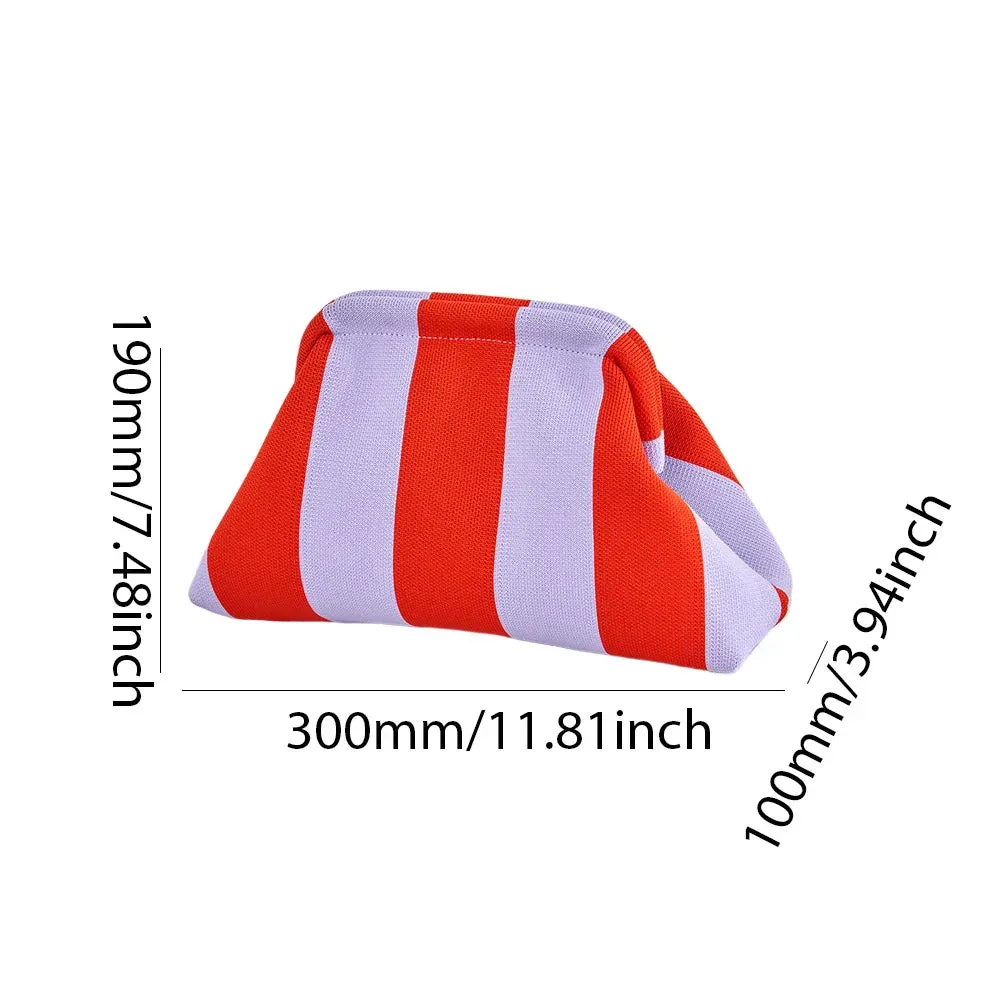 binfenxie Summer Beach Clutch Bag for Women Striped Ruched Cloud Purse Large Capacity Canvas Dinner Bag Fashion Dumpling Bag Chic Hobo Bag