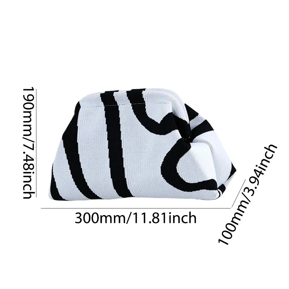 binfenxie Summer Beach Clutch Bag for Women Striped Ruched Cloud Purse Large Capacity Canvas Dinner Bag Fashion Dumpling Bag Chic Hobo Bag