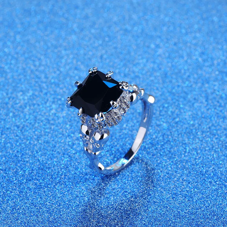 Black Agate Princess Skull Ring