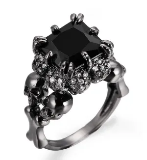 Black Agate Princess Skull Ring