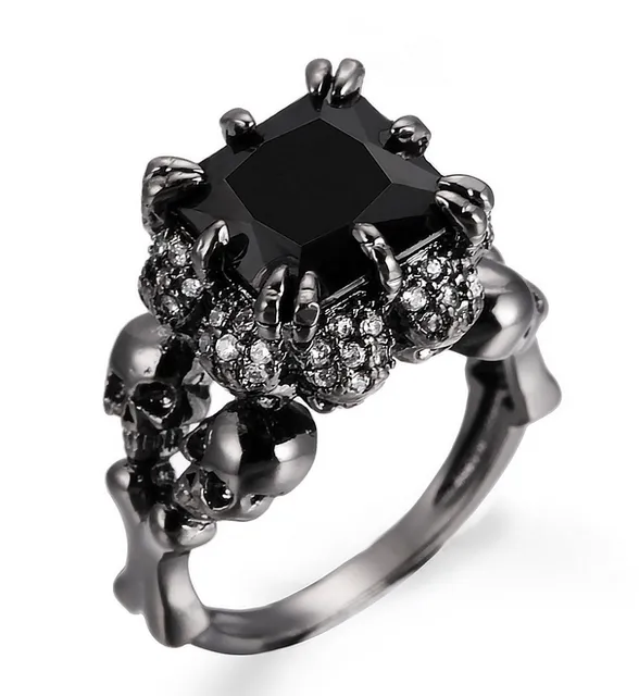 Black Agate Princess Skull Ring