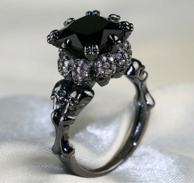 Black Agate Princess Skull Ring
