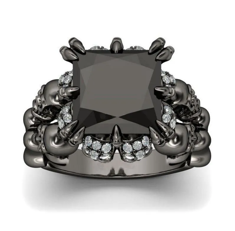 Black Agate Princess Skull Ring