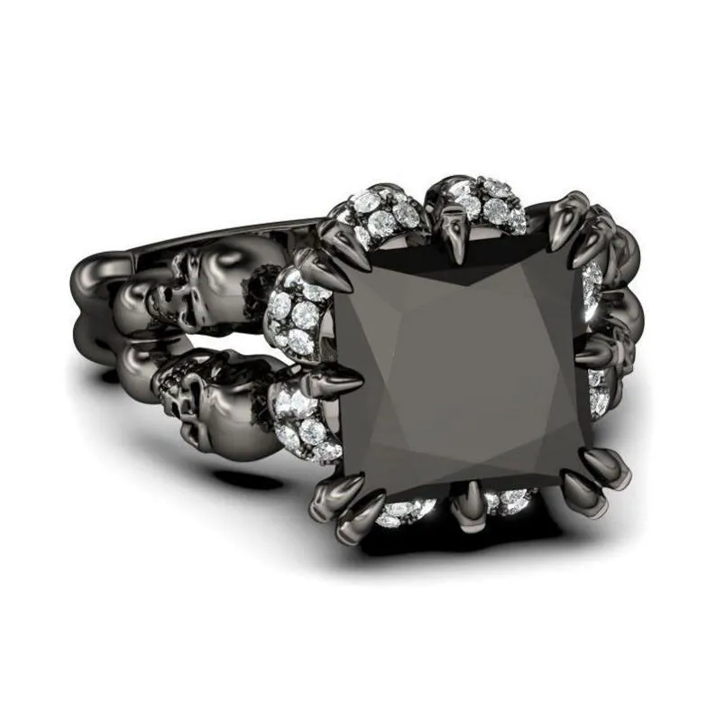 Black Agate Princess Skull Ring