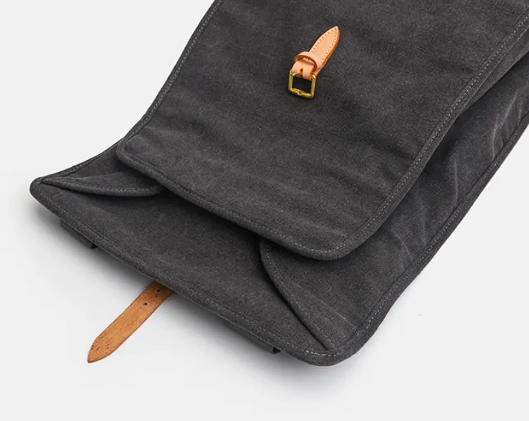 Black Canvas Folded Backpack Laptop Bag for Women