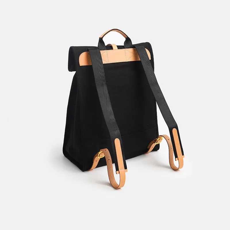 Black Canvas Folded Backpack Laptop Bag for Women