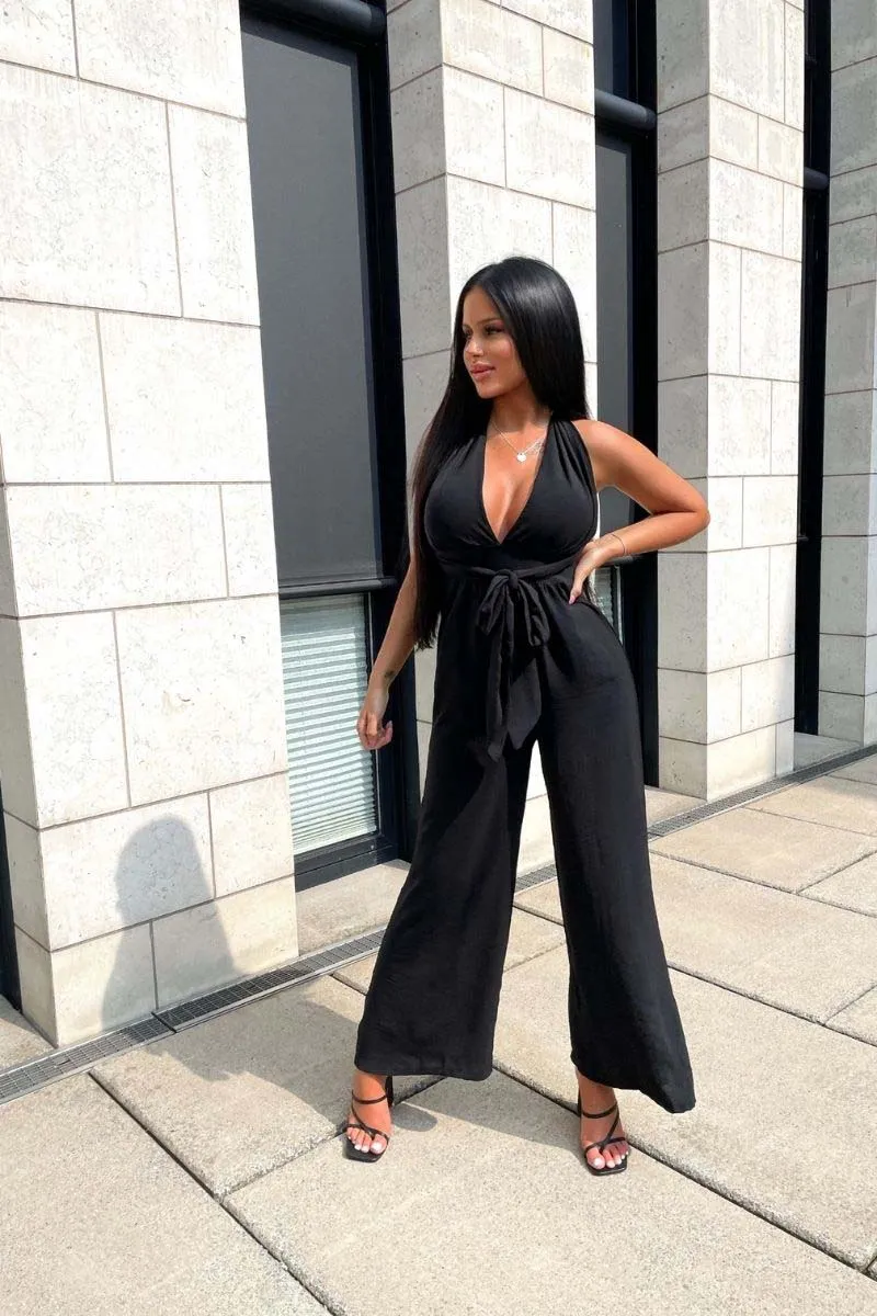 Black Halterneck Wide Leg Jumpsuit