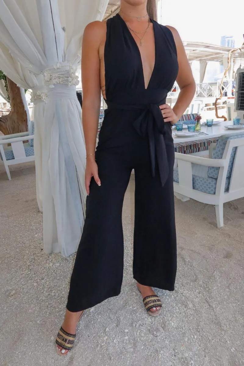 Black Halterneck Wide Leg Jumpsuit