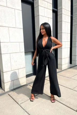 Black Halterneck Wide Leg Jumpsuit