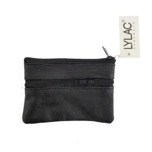 Black Leather Coin Purse - 8.5cm x 11.5cm