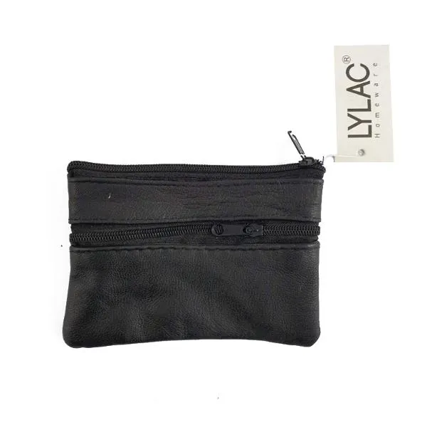 Black Leather Coin Purse - 8.5cm x 11.5cm