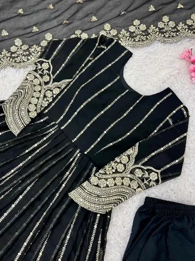 Black Luxurious Naira Cut Style Anarkali Suit Set