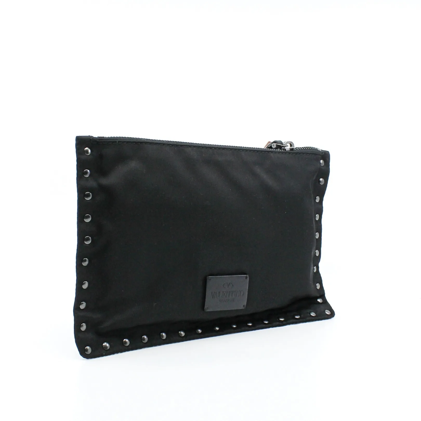 Black Rockstud Studded Nylon Zip Pouch
