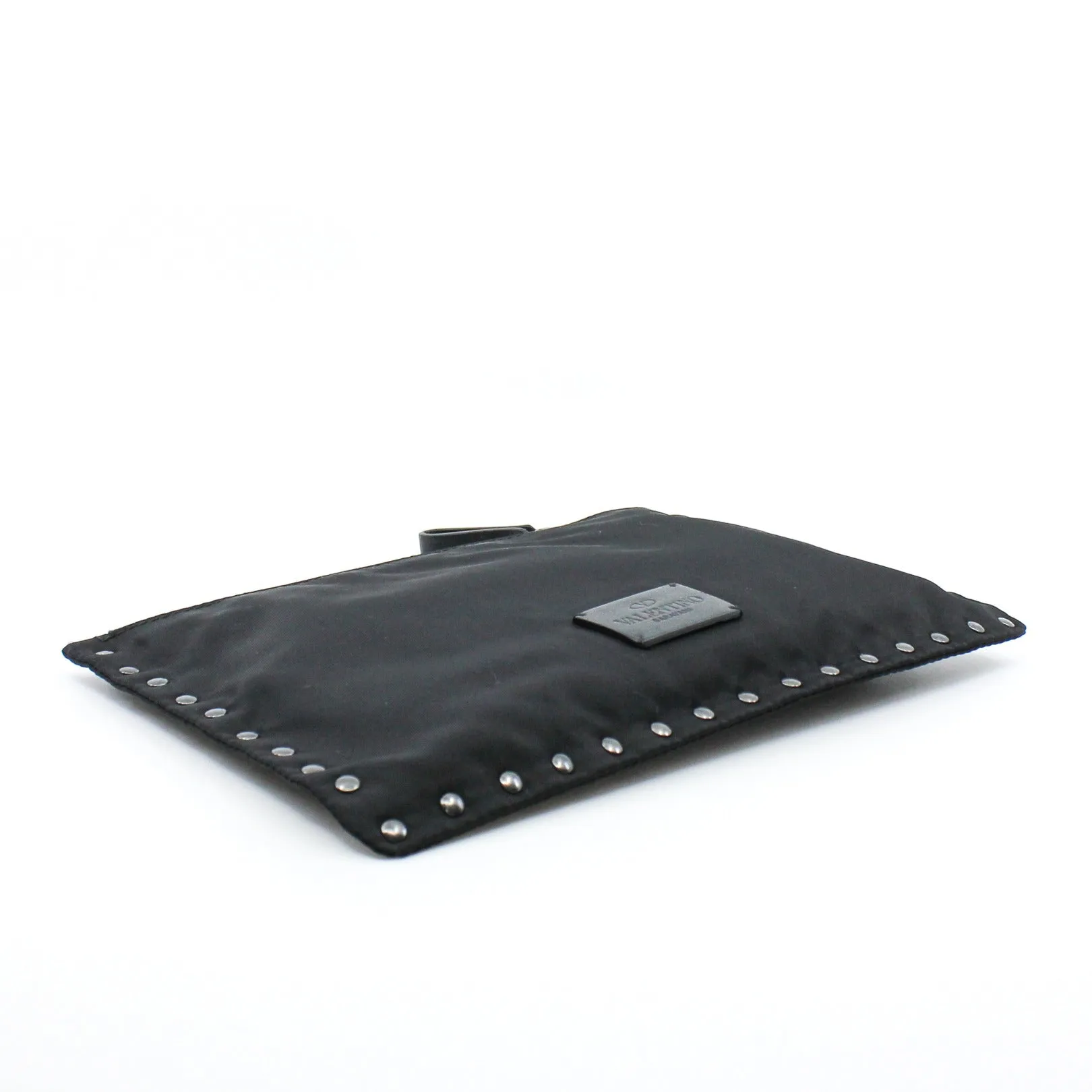Black Rockstud Studded Nylon Zip Pouch