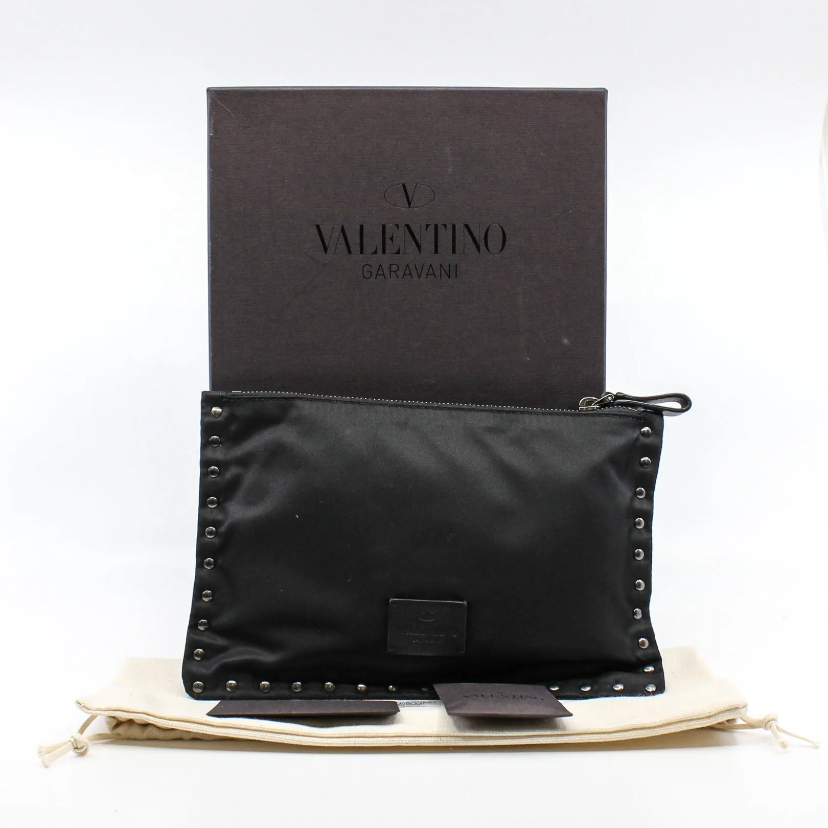Black Rockstud Studded Nylon Zip Pouch