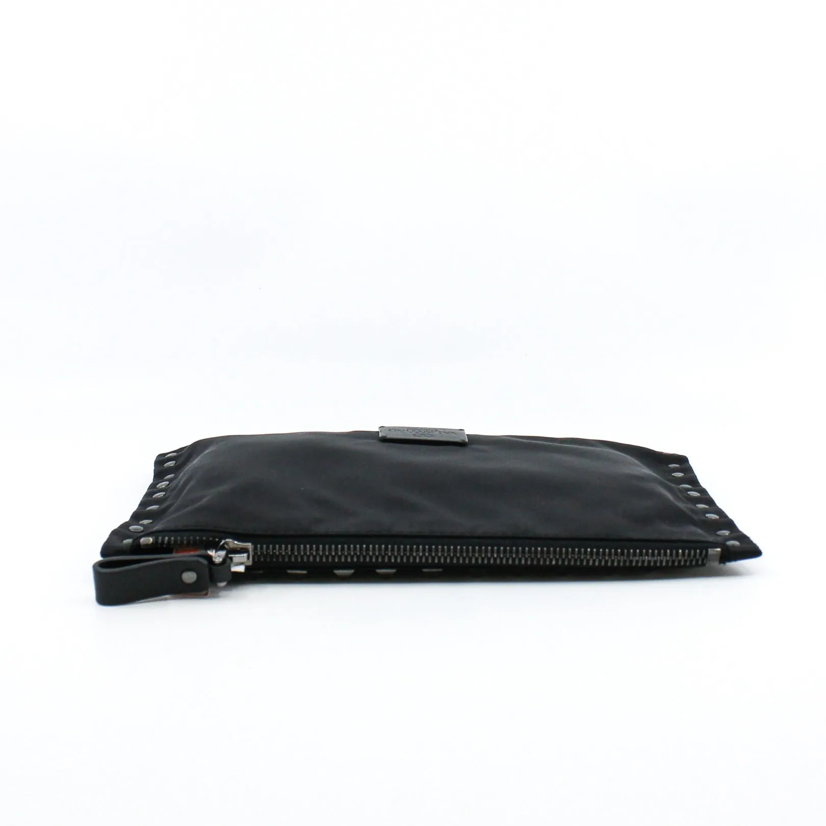 Black Rockstud Studded Nylon Zip Pouch