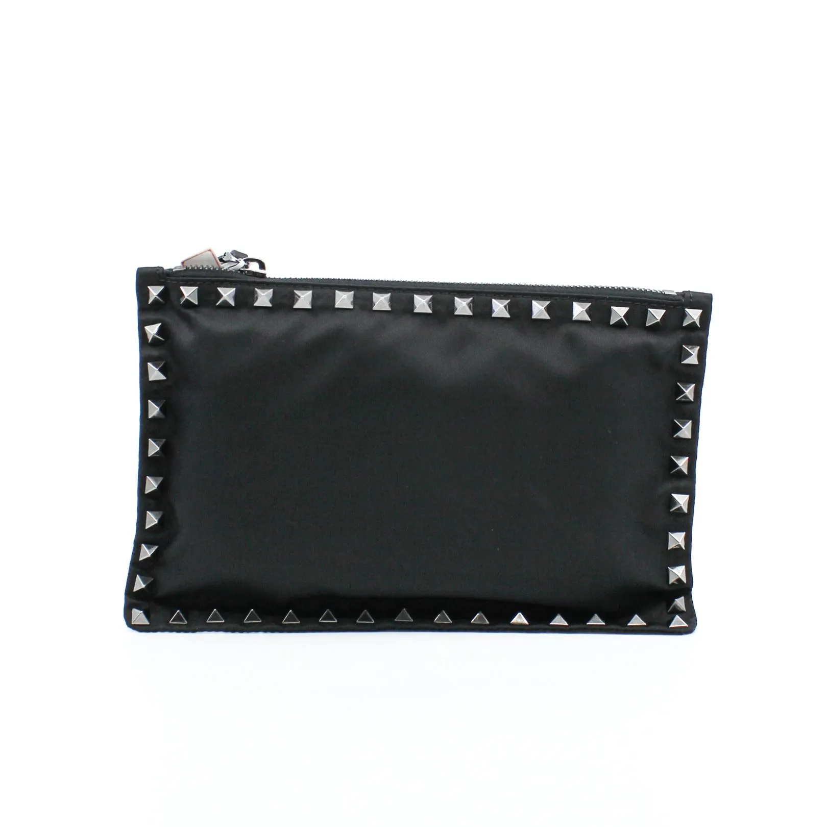 Black Rockstud Studded Nylon Zip Pouch