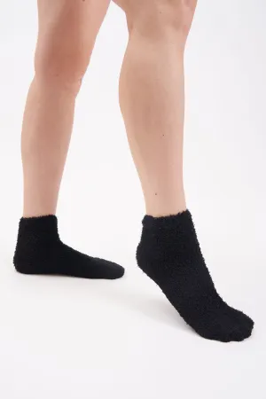 Black Soft Furry Womens Ankle Socks