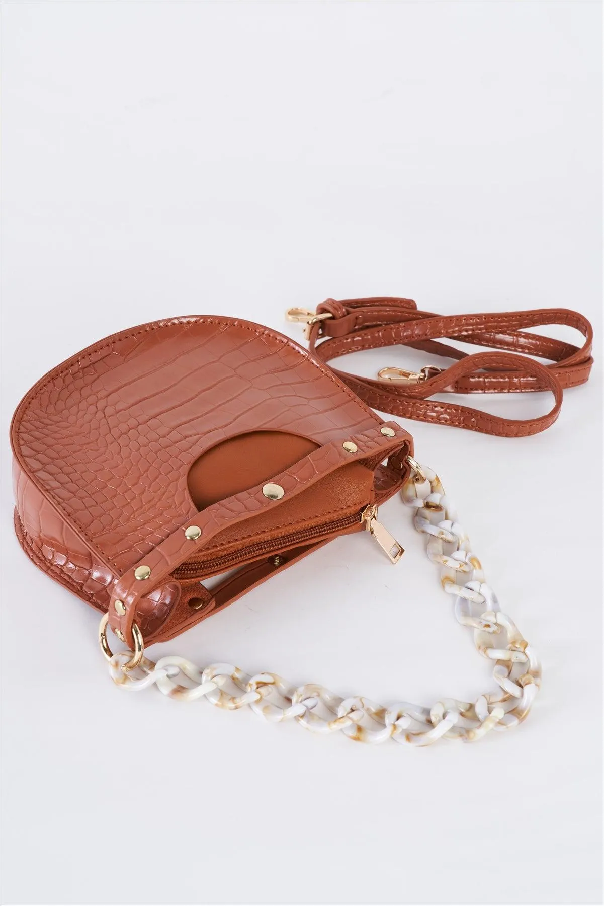 Brown Faux Alligator Skin Fashion Handbag /3 Bags