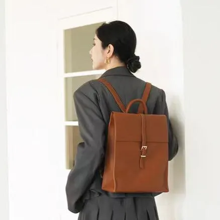 Brown Simple Satchel Backpack Travel Bag Purse for Women
