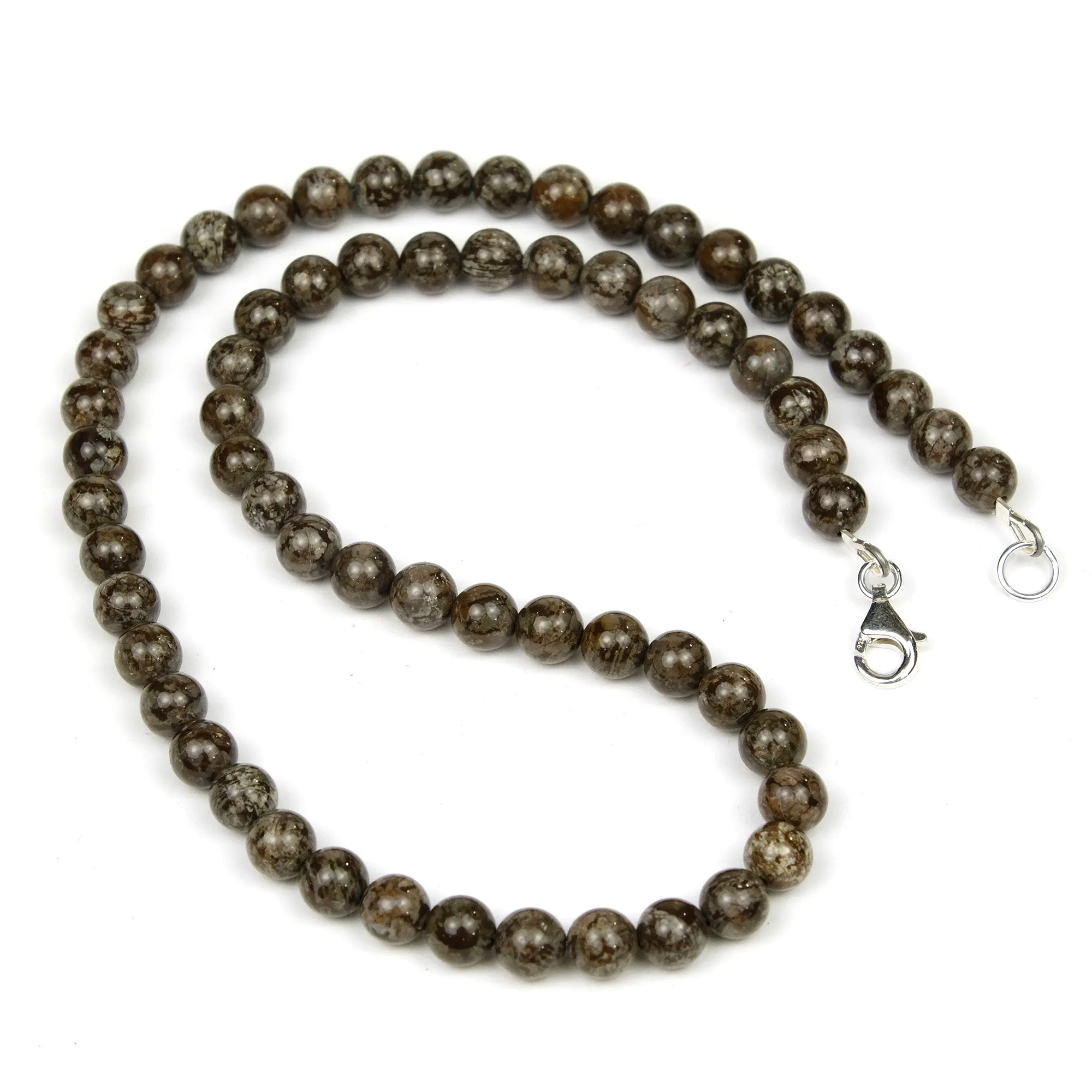 Brown Snowflake Obsidian 6mm Smooth Rounds Necklace with Sterling Silver Trigger Clasp