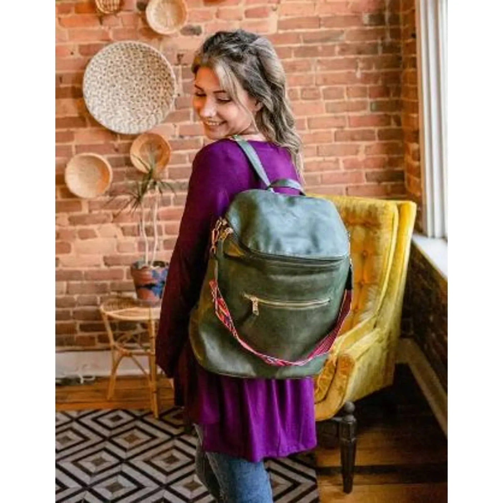 Camel Brown Versatile Convertible Backpack Bag Purse Tote