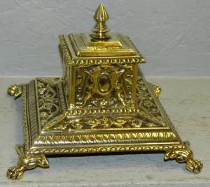 Cast Brass Victorian claw foot inkwell 19th Century ( 1800s )