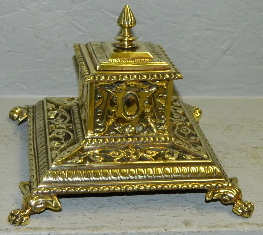 Cast Brass Victorian claw foot inkwell 19th Century ( 1800s )